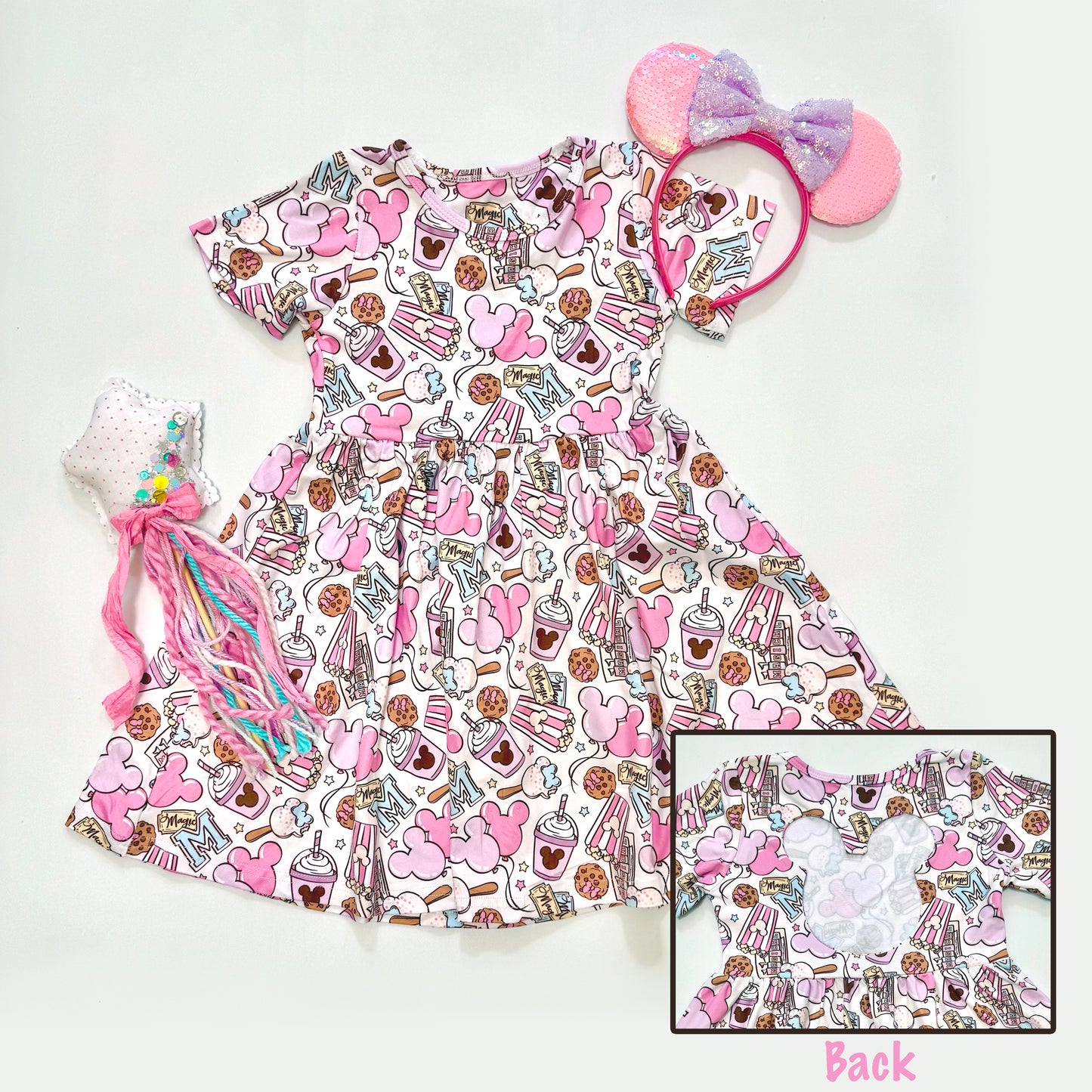 *Pre-Order: Pastel Park Snacks - Kids Skater Dress w/ Mouse Head Cutout - 6-8 weeks arrival