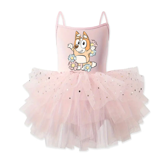 Orange Dog Flowers - Kids Tulle Tutu Dress Leotard