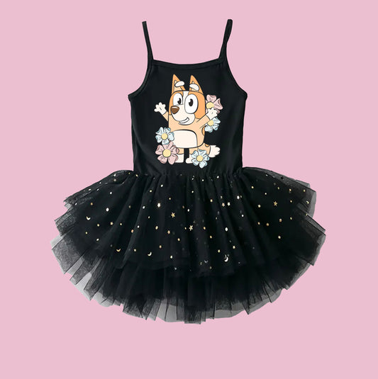 Orange Dog Flowers - Kids Tulle Tutu Dress Leotard