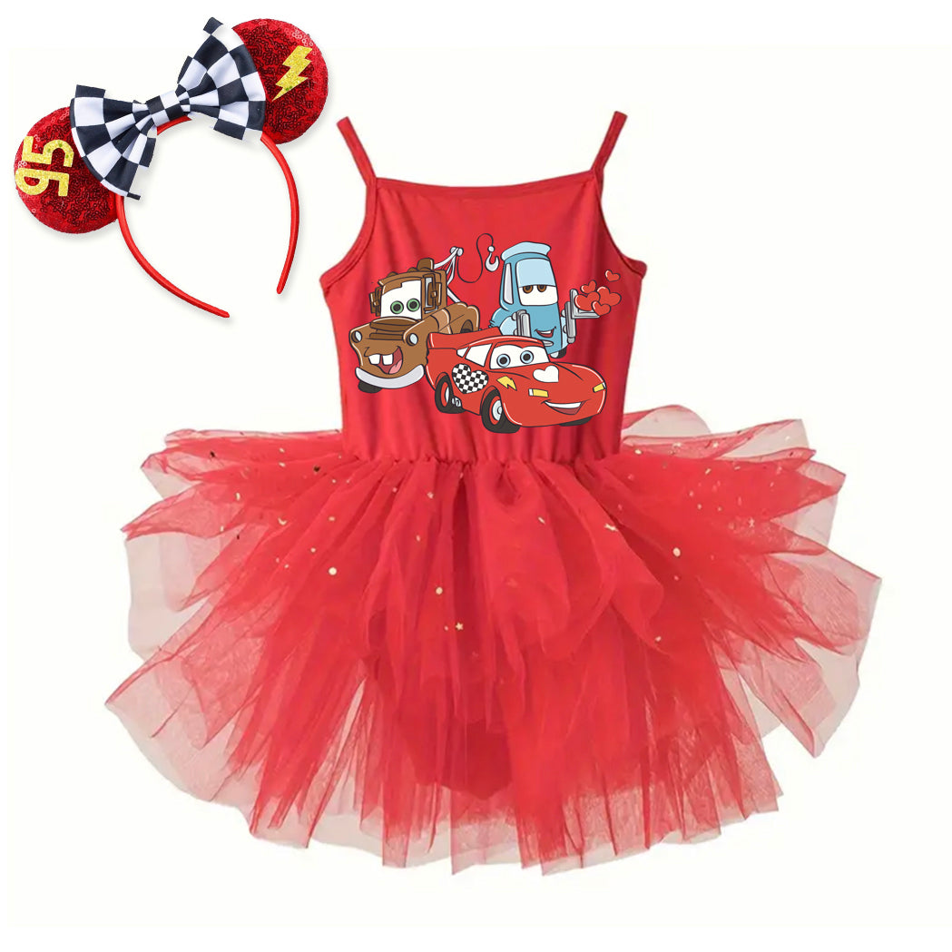 Cars Love - Kids Tulle Tutu Dress Leotard