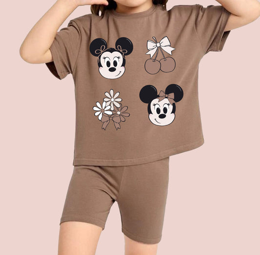 Coquette Mice Cherry Neutral - Kids Boxy Tee & Biker Shorts Set