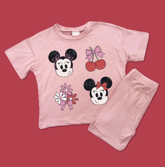 Coquette Mice Cherry - Kids Boxy Tee & Biker Shorts Set