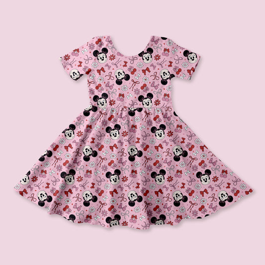 *Pre-Order: Coquette Mice Full Print - Kids Skater Dress w/ Heart Cutout - 6-8 weeks arrival