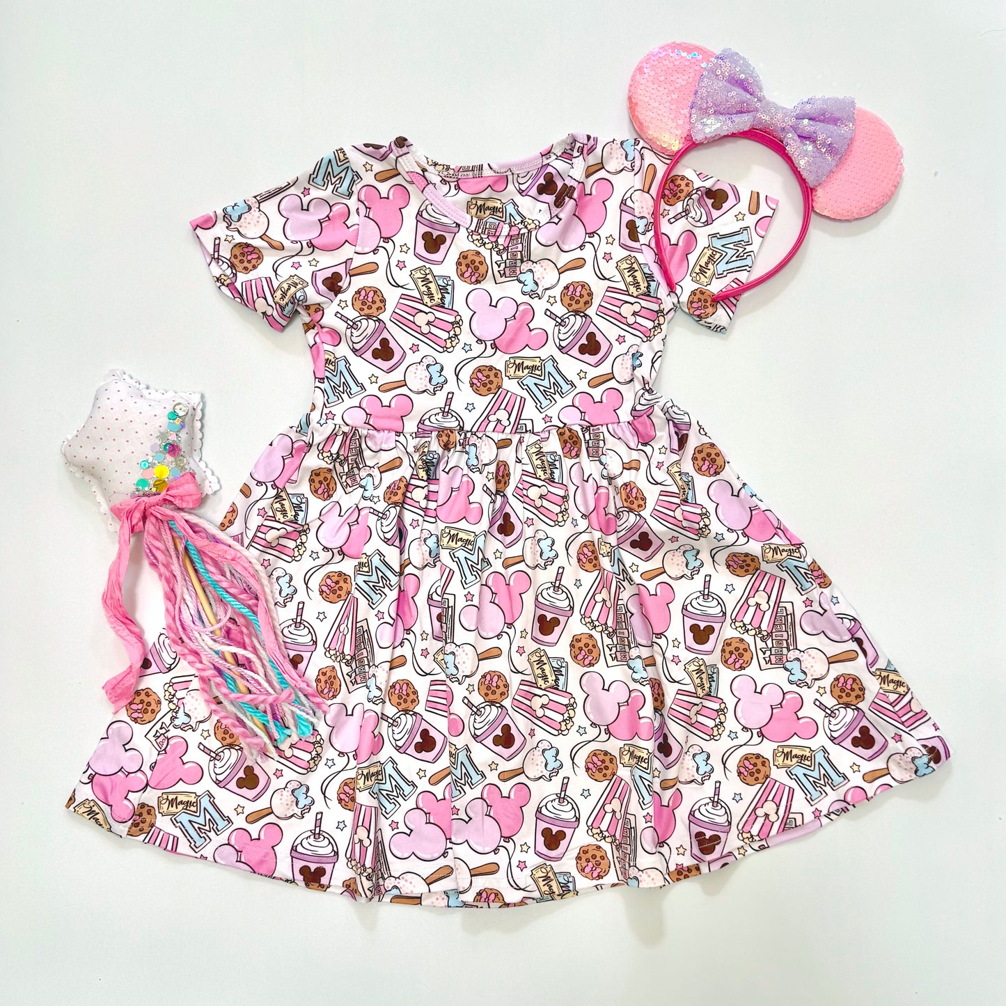 *Pre-Order: Pastel Park Snacks - Kids Skater Dress w/ Mouse Head Cutout - 6-8 weeks arrival