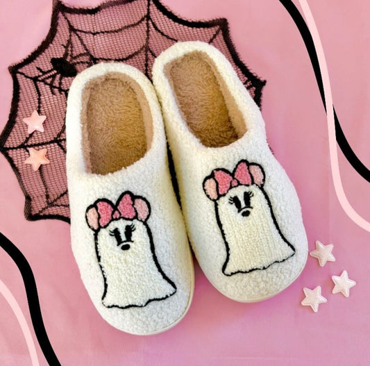 READY TO SHIP - Ghostie Girl - Pink - Adult Slippers featuring non-slip sole