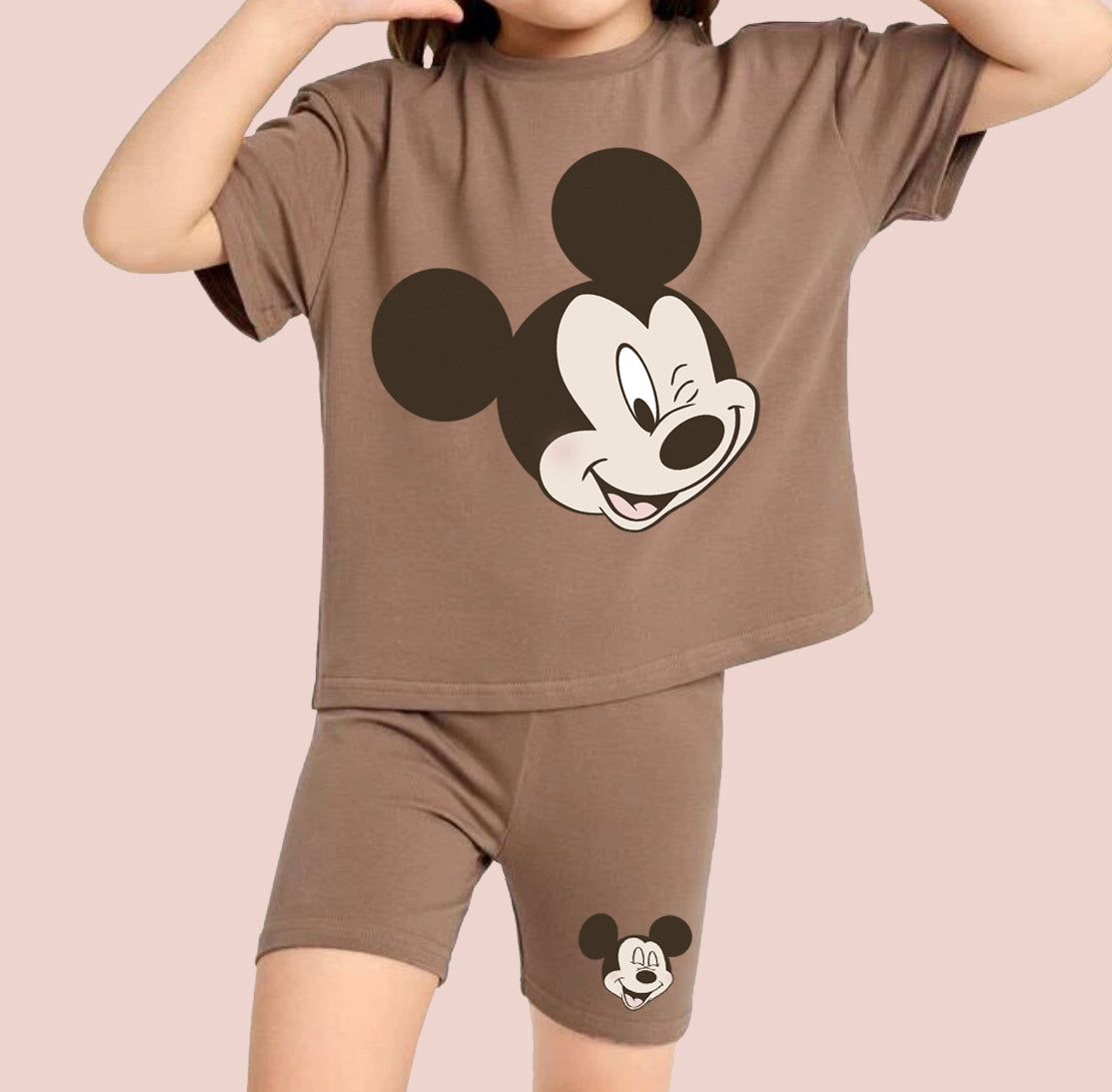 Boy Mouse Face  - Kids Boxy Tee & Biker Shorts Set