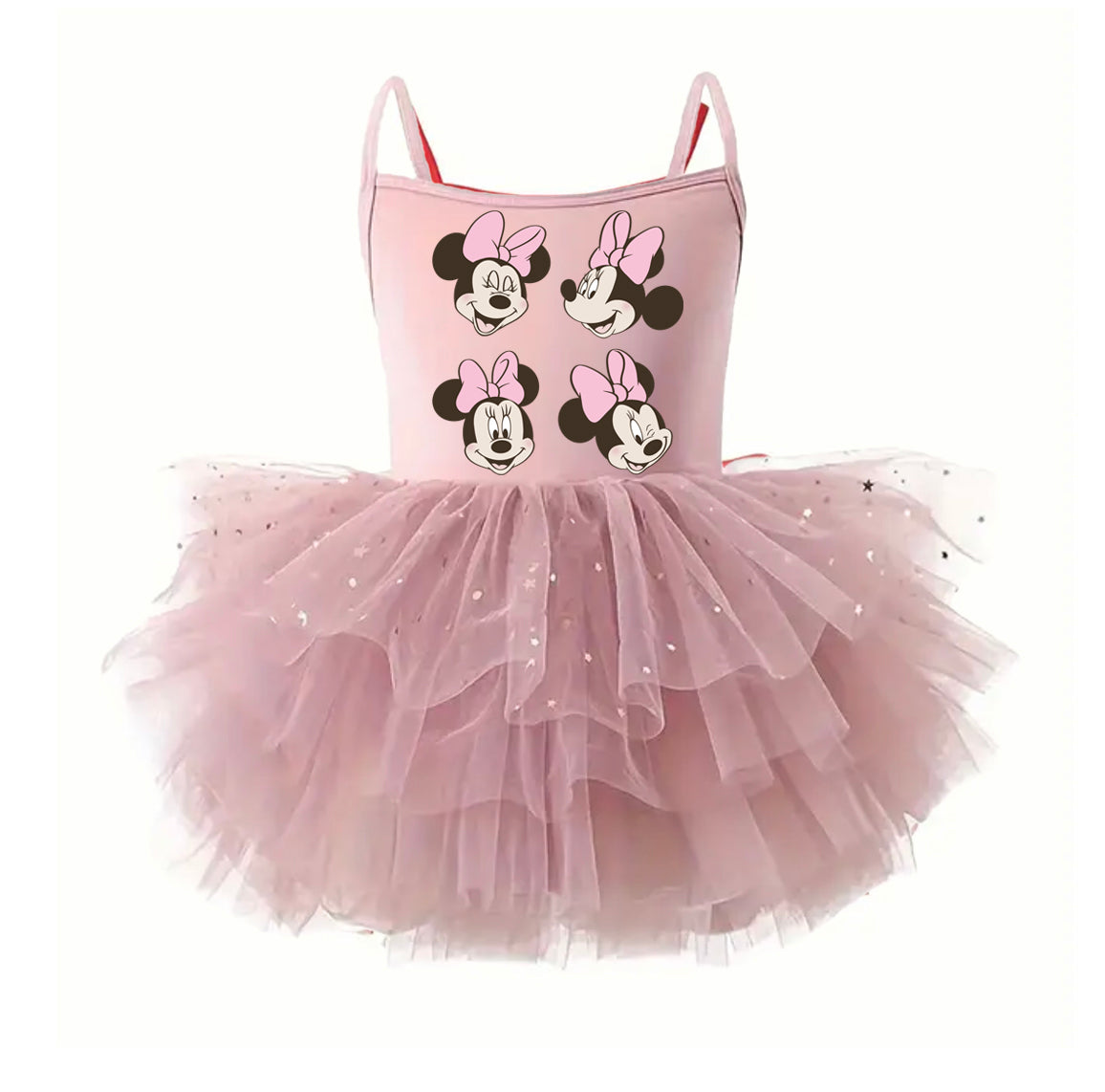 Girl Mouse Faces Pink - Kids Tulle Tutu Dress Leotard