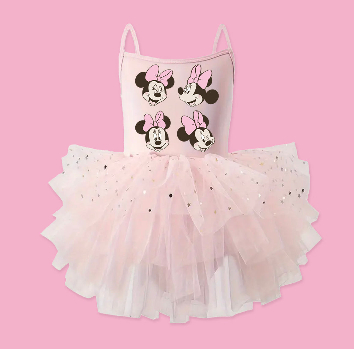 Girl Mouse Faces Pink - Kids Tulle Tutu Dress Leotard