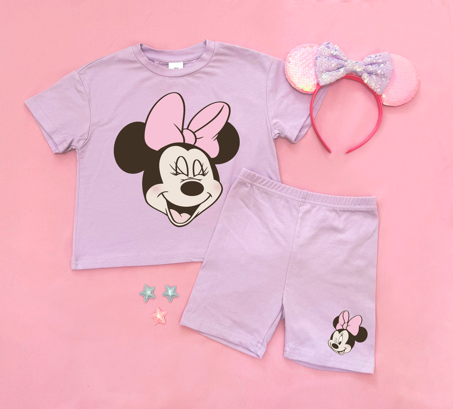 Girl Mouse Face Pink - Kids Boxy Tee & Biker Shorts Set