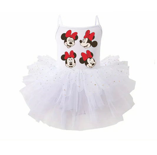 Girl Mouse Faces Red - Kids Tulle Tutu Dress Leotard