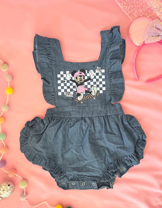 Skater Mouse Pink Denim Romper